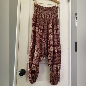 Earthbound Trading Co. Umber & Cream Elephant Drop Crotch Harem Pants size XL